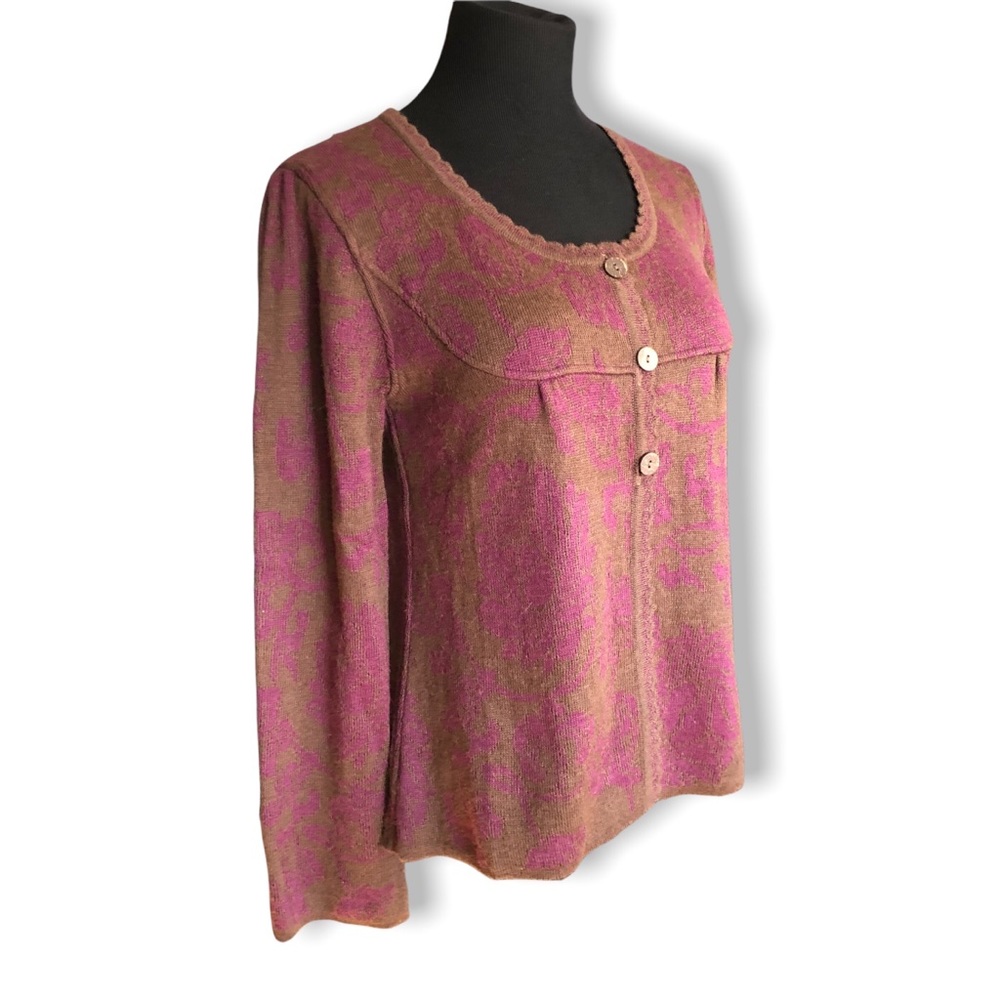 Soft Alpaca Wool Blend Sweater Cardigan Floral Scroll from Novica Size M